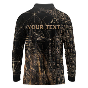 Personalized Egyptian God Anubis Long Sleeve Polo Shirt Jackal Headed Deity Ancient Egypt Mythology Gilded