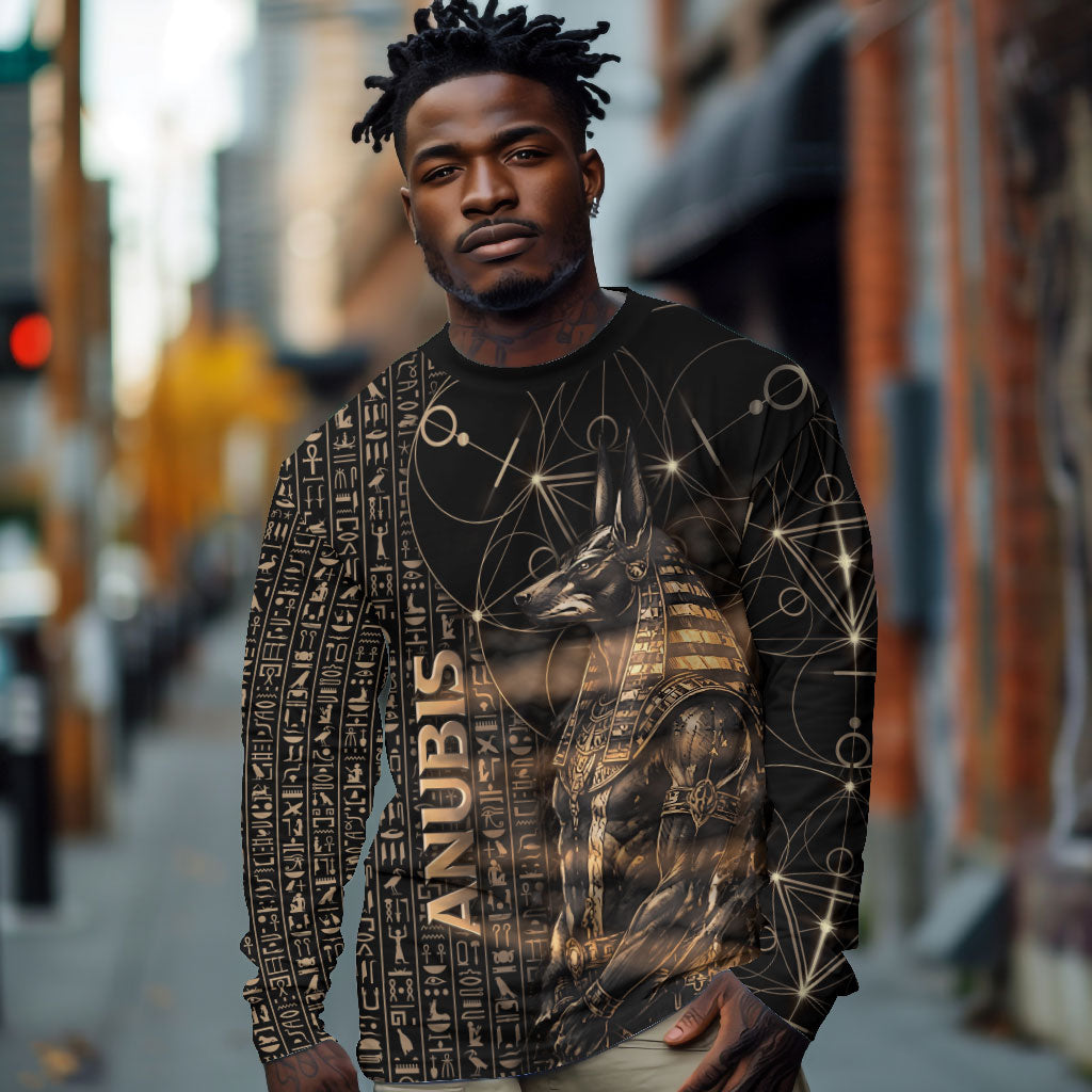 Personalized Egyptian God Anubis Long Sleeve Shirt Jackal Headed Deity Ancient Egypt Mythology Gilded