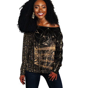 Personalized Egyptian God Anubis Off Shoulder Sweater Jackal Headed Deity Ancient Egypt Mythology Gilded