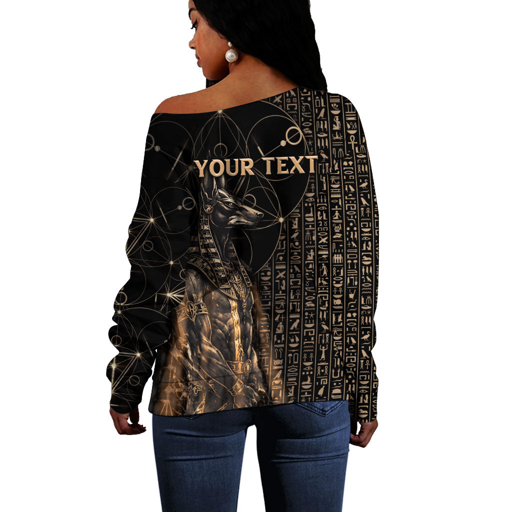 Personalized Egyptian God Anubis Off Shoulder Sweater Jackal Headed Deity Ancient Egypt Mythology Gilded