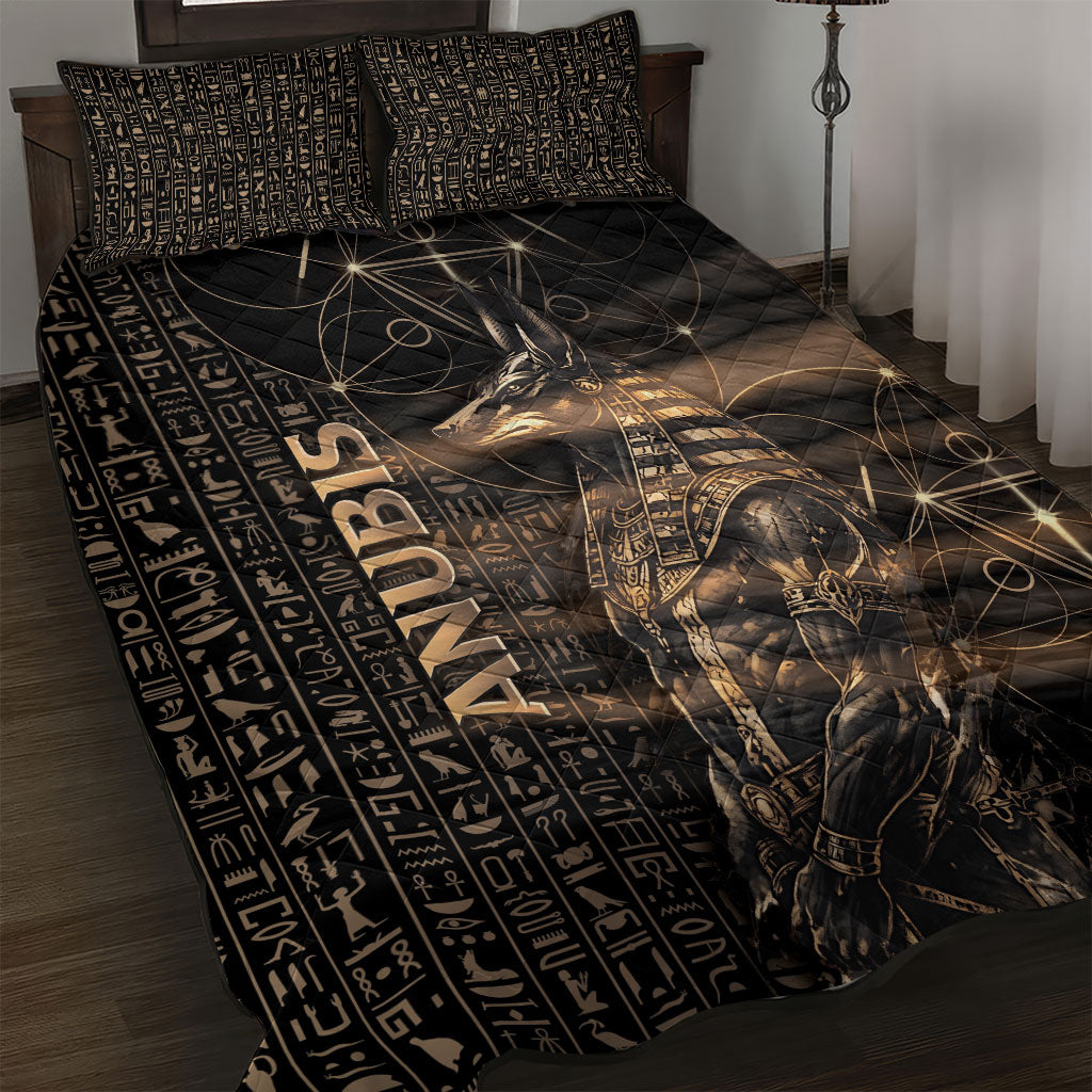 Egyptian God Anubis Quilt Bed Set Jackal Headed Deity Ancient Egypt Mythology Gilded