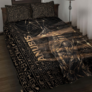 Egyptian God Anubis Quilt Bed Set Jackal Headed Deity Ancient Egypt Mythology Gilded