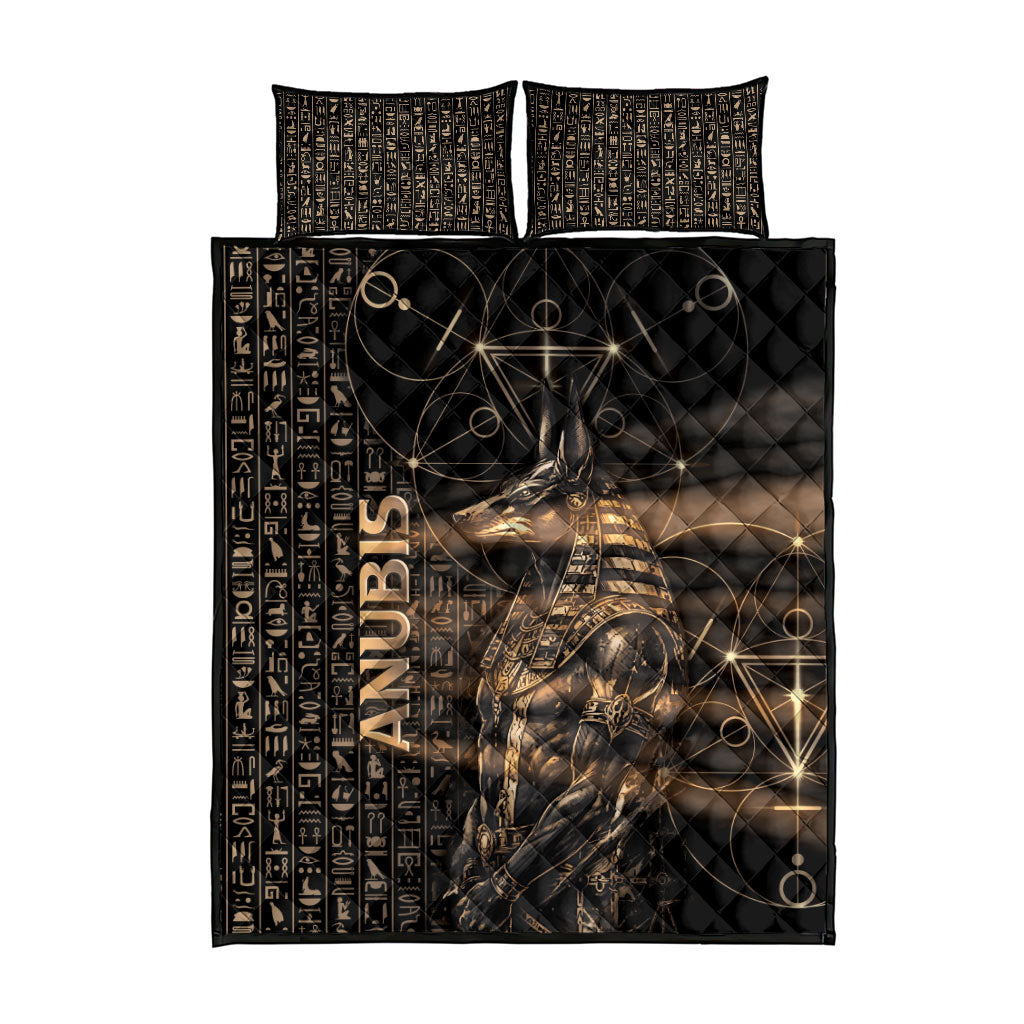 Egyptian God Anubis Quilt Bed Set Jackal Headed Deity Ancient Egypt Mythology Gilded