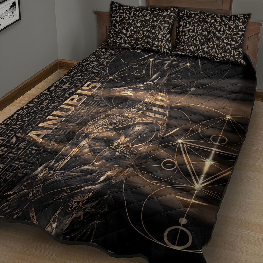 Egyptian God Anubis Quilt Bed Set Jackal Headed Deity Ancient Egypt Mythology Gilded