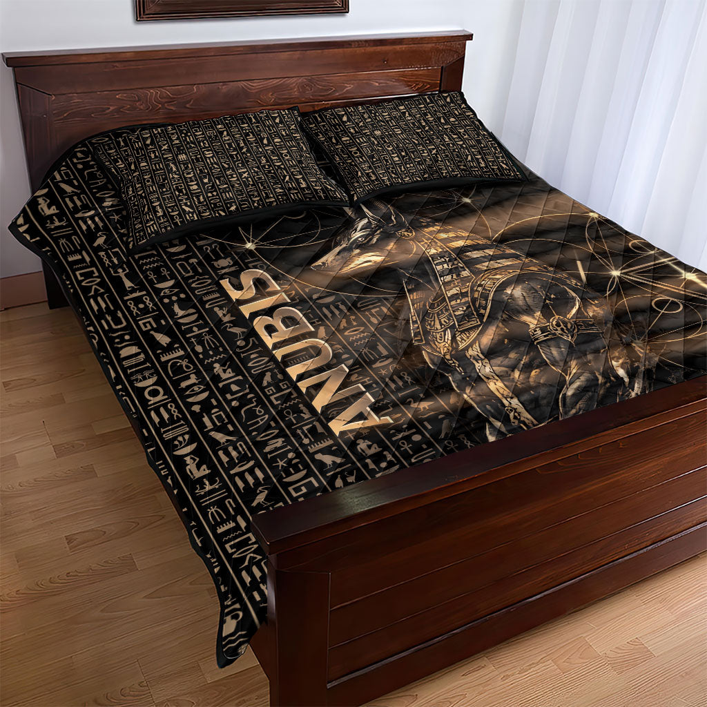 Egyptian God Anubis Quilt Bed Set Jackal Headed Deity Ancient Egypt Mythology Gilded