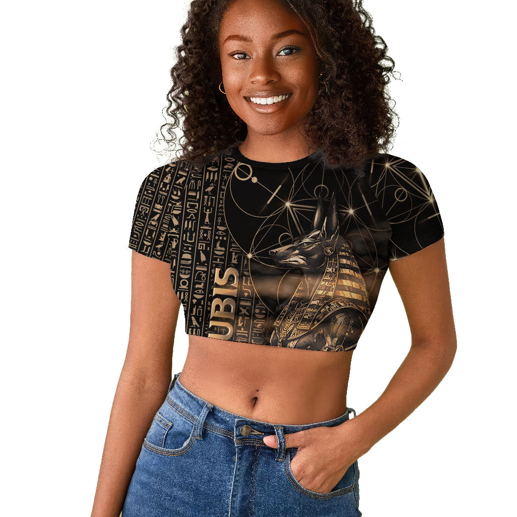 Personalized Egyptian God Anubis Raglan Cropped T shirt Jackal Headed Deity Ancient Egypt Mythology Gilded