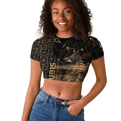 Personalized Egyptian God Anubis Raglan Cropped T shirt Jackal Headed Deity Ancient Egypt Mythology Gilded