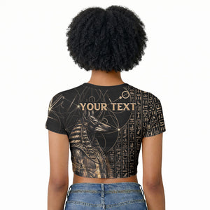 Personalized Egyptian God Anubis Raglan Cropped T shirt Jackal Headed Deity Ancient Egypt Mythology Gilded