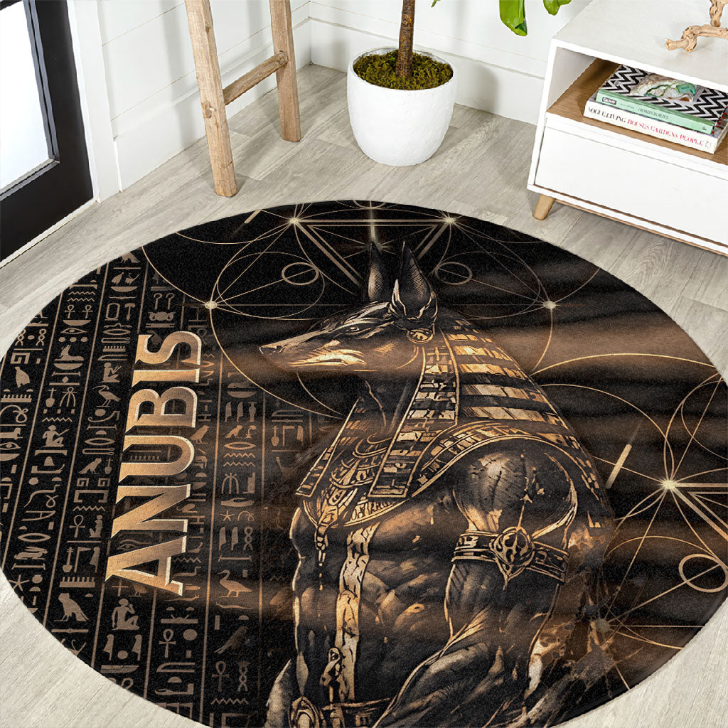 Egyptian God Anubis Round Carpet Jackal Headed Deity Ancient Egypt Mythology Gilded