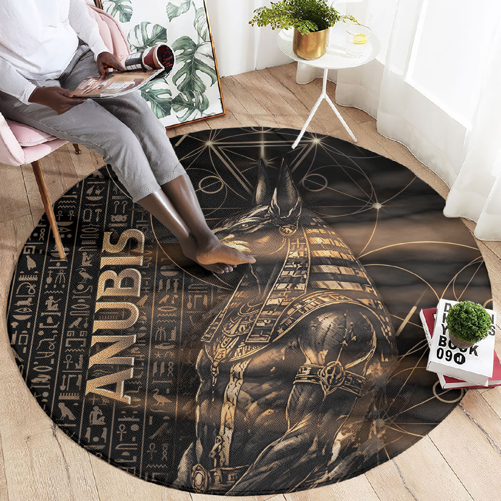 Egyptian God Anubis Round Carpet Jackal Headed Deity Ancient Egypt Mythology Gilded