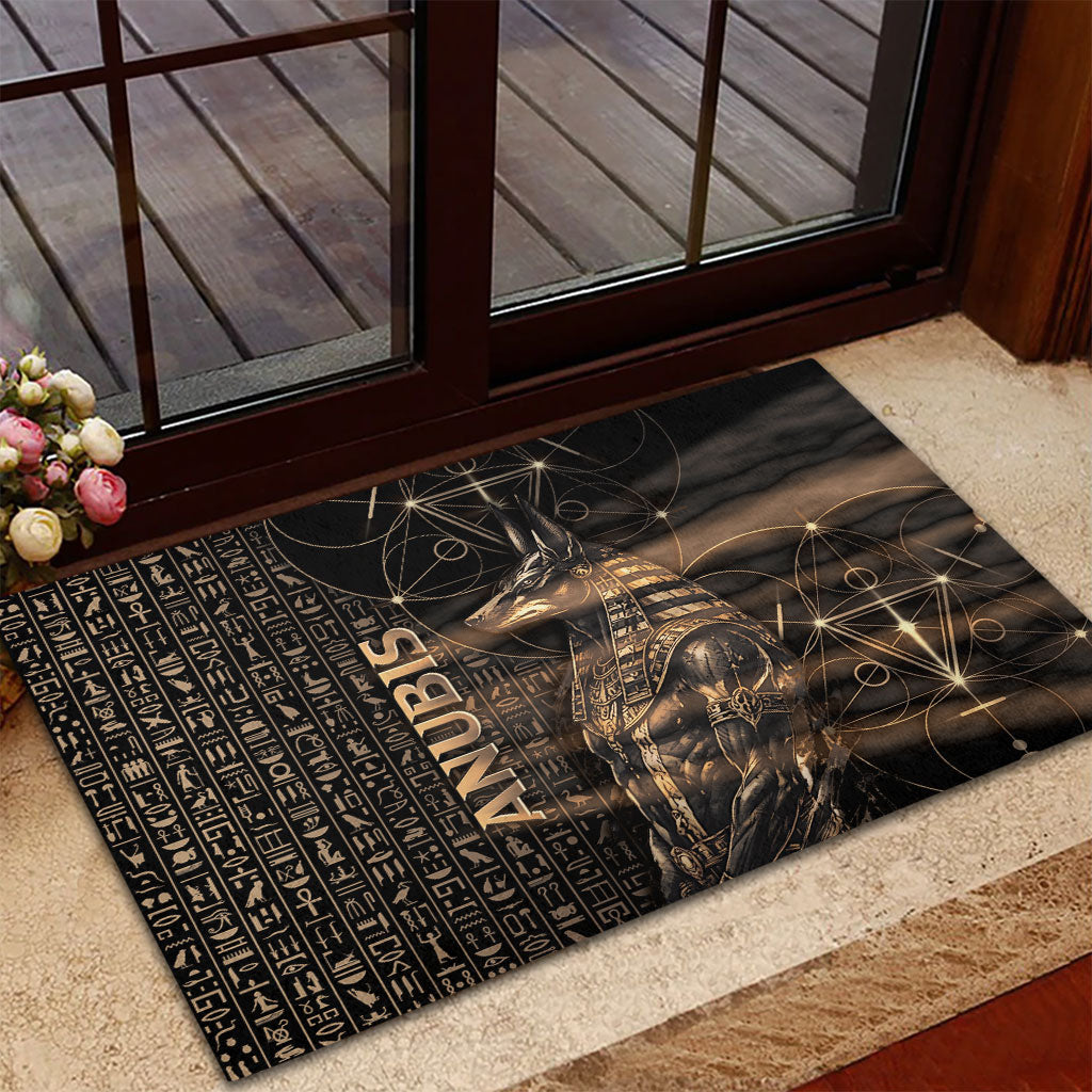 Egyptian God Anubis Rubber Doormat Jackal Headed Deity Ancient Egypt Mythology Gilded