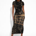 Personalized Egyptian God Anubis Short Sleeve Bodycon Dress Jackal Headed Deity Ancient Egypt Mythology Gilded