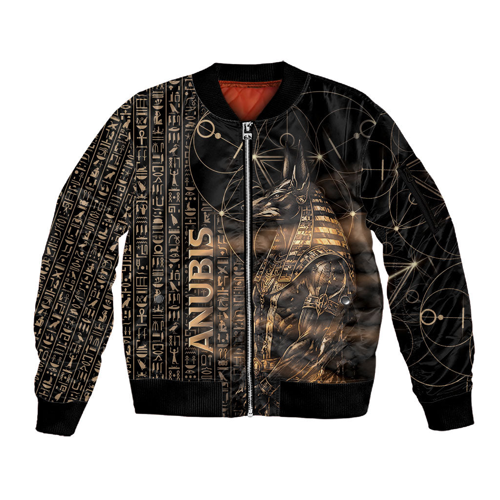 Personalized Egyptian God Anubis Sleeve Zip Bomber Jacket Jackal Headed Deity Ancient Egypt Mythology Gilded