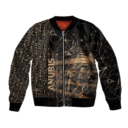Personalized Egyptian God Anubis Sleeve Zip Bomber Jacket Jackal Headed Deity Ancient Egypt Mythology Gilded