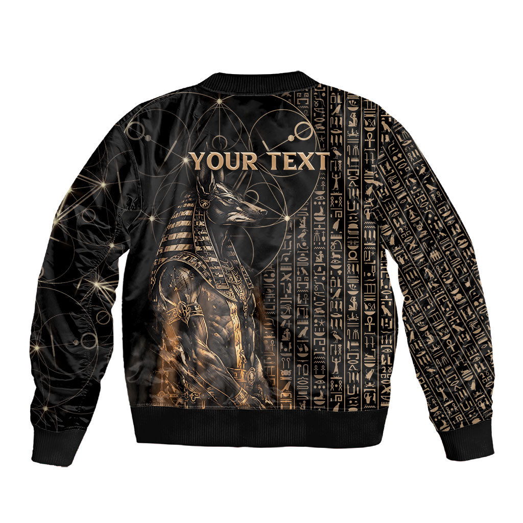 Personalized Egyptian God Anubis Sleeve Zip Bomber Jacket Jackal Headed Deity Ancient Egypt Mythology Gilded