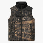 Personalized Egyptian God Anubis Sleeveless Puffer Jacket Jackal Headed Deity Ancient Egypt Mythology Gilded