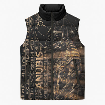 Personalized Egyptian God Anubis Sleeveless Puffer Jacket Jackal Headed Deity Ancient Egypt Mythology Gilded