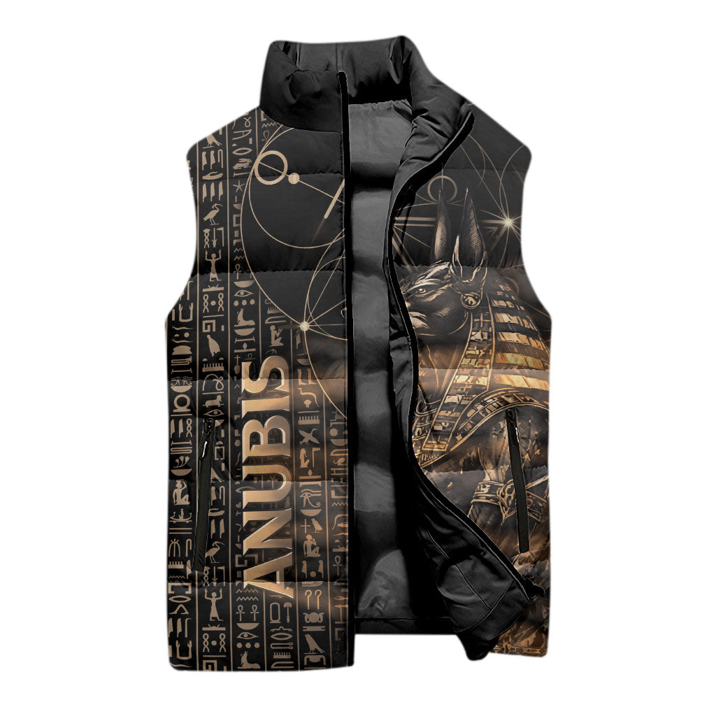 Personalized Egyptian God Anubis Sleeveless Puffer Jacket Jackal Headed Deity Ancient Egypt Mythology Gilded
