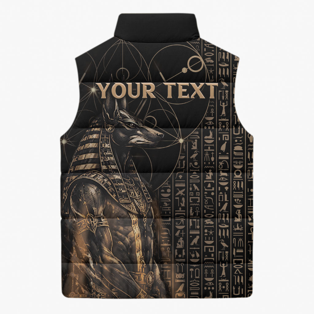 Personalized Egyptian God Anubis Sleeveless Puffer Jacket Jackal Headed Deity Ancient Egypt Mythology Gilded