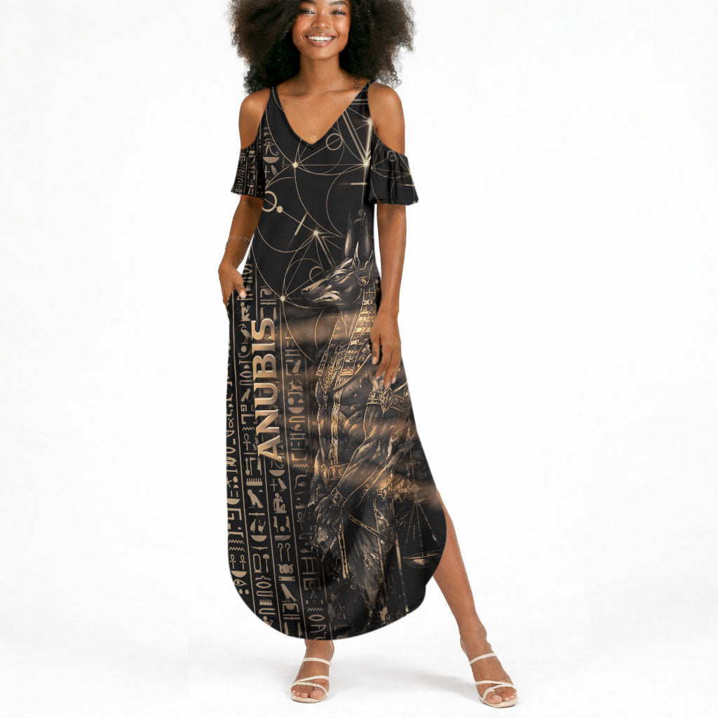 Personalized Egyptian God Anubis Summer Maxi Dress Jackal Headed Deity Ancient Egypt Mythology Gilded