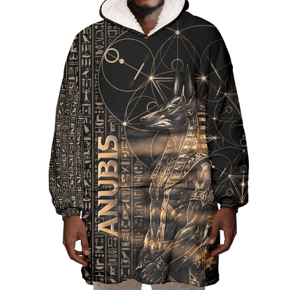 Personalized Egyptian God Anubis Wearable Blanket Hoodie Jackal Headed Deity Ancient Egypt Mythology Gilded