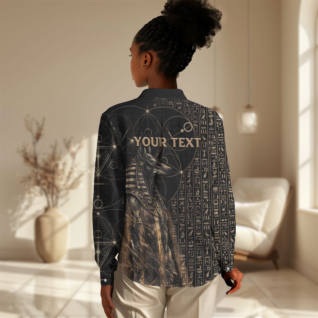 Personalized Egyptian God Anubis Women Casual Shirt Jackal Headed Deity Ancient Egypt Mythology Gilded