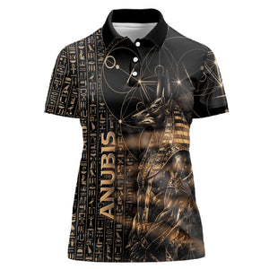 Personalized Egyptian God Anubis Women Polo Shirt Jackal Headed Deity Ancient Egypt Mythology Gilded