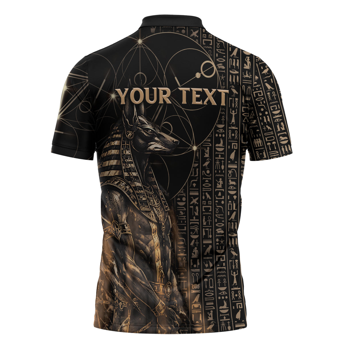 Personalized Egyptian God Anubis Zipper Polo Shirt Jackal Headed Deity Ancient Egypt Mythology Gilded