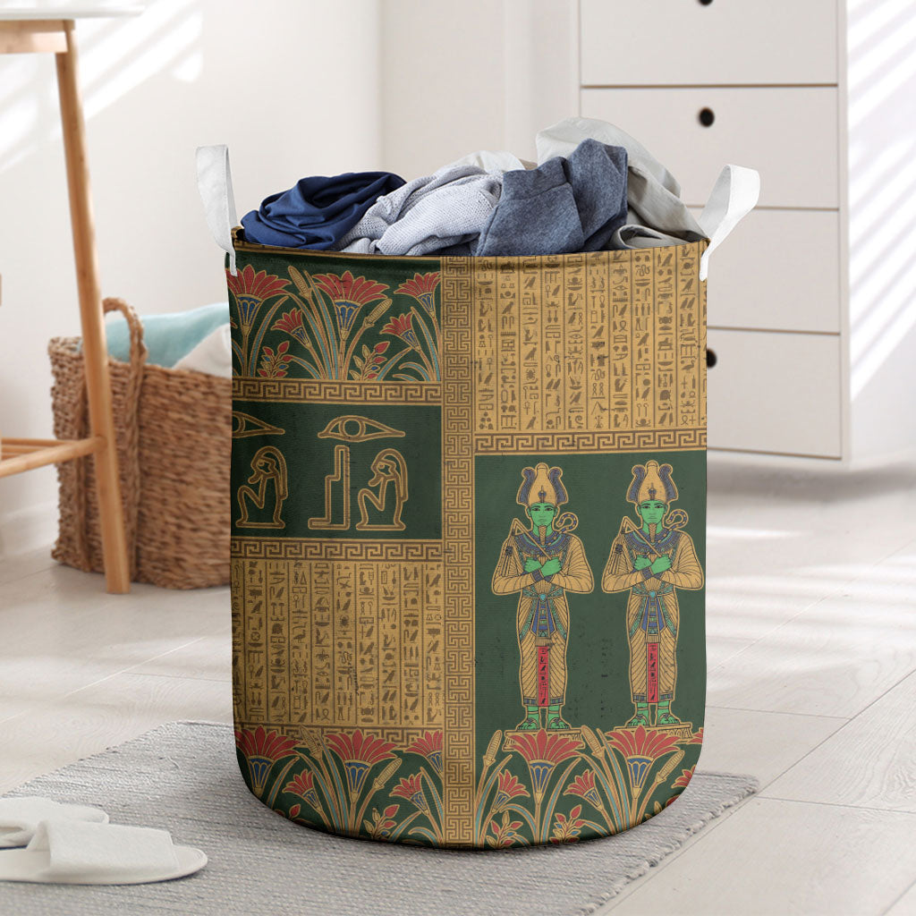 Egyptian God Osiris Laundry Basket Green Pharaonic Hieroglyphic Patterns