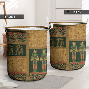 Egyptian God Osiris Laundry Basket Green Pharaonic Hieroglyphic Patterns
