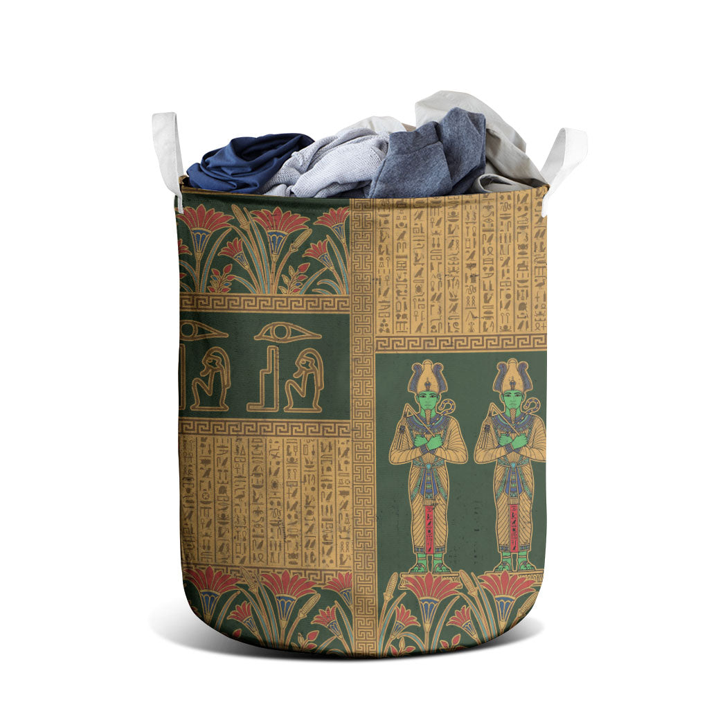Egyptian God Osiris Laundry Basket Green Pharaonic Hieroglyphic Patterns