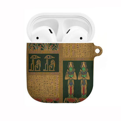 Egyptian God Osiris AirPods Case Green Pharaonic Hieroglyphic Patterns
