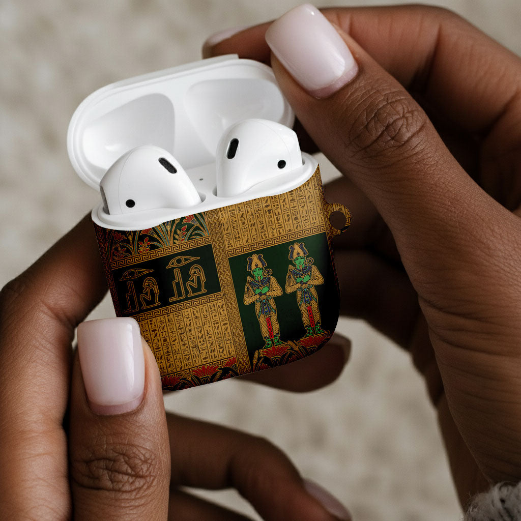 Egyptian God Osiris AirPods Case Green Pharaonic Hieroglyphic Patterns