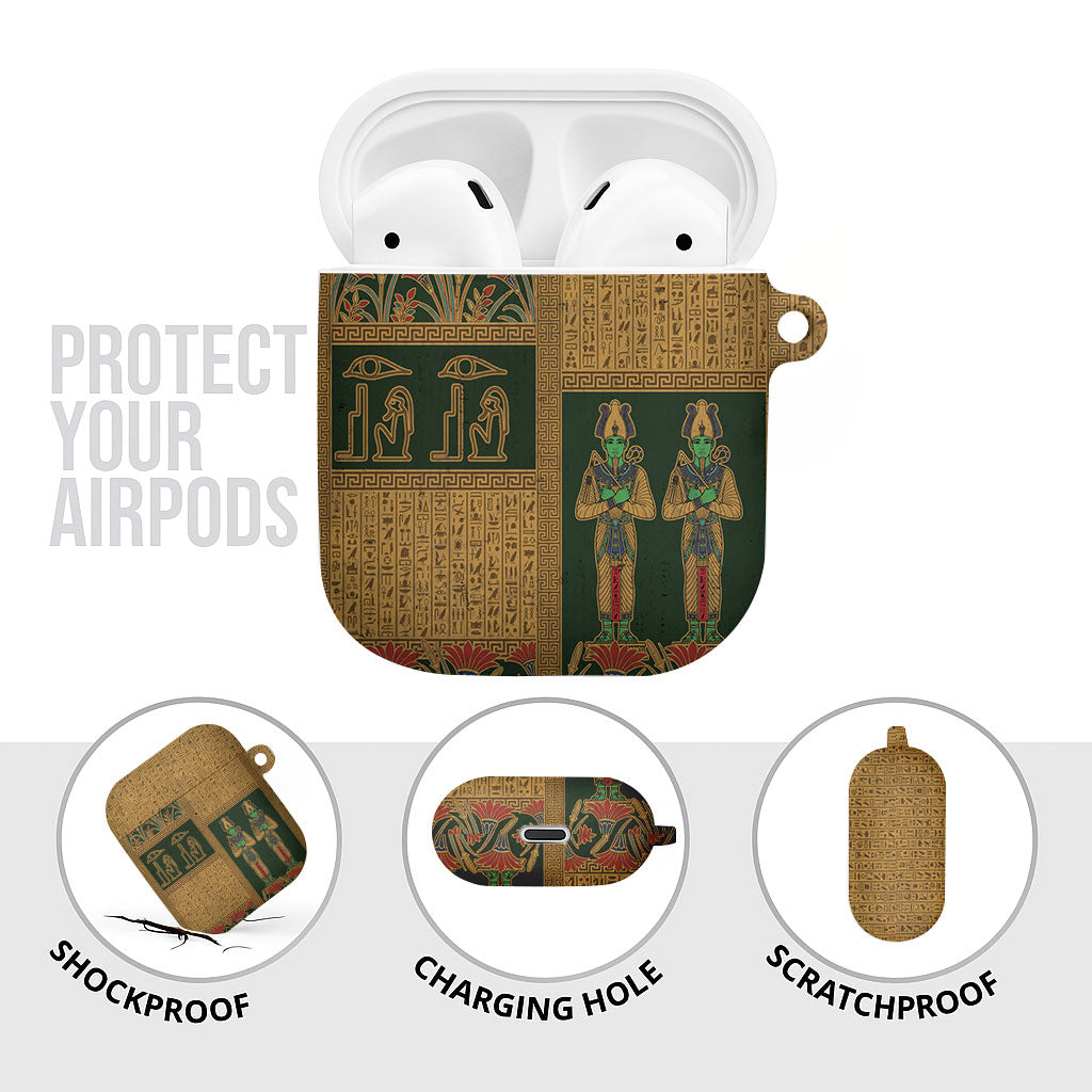 Egyptian God Osiris AirPods Case Green Pharaonic Hieroglyphic Patterns