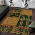 Egyptian God Osiris Area Rug Green Pharaonic Hieroglyphic Patterns