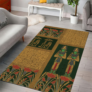 Egyptian God Osiris Area Rug Green Pharaonic Hieroglyphic Patterns