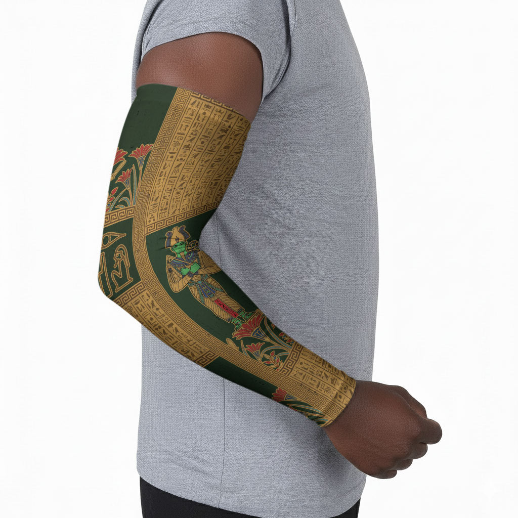 Egyptian God Osiris Arm Sleeves Green Pharaonic Hieroglyphic Patterns