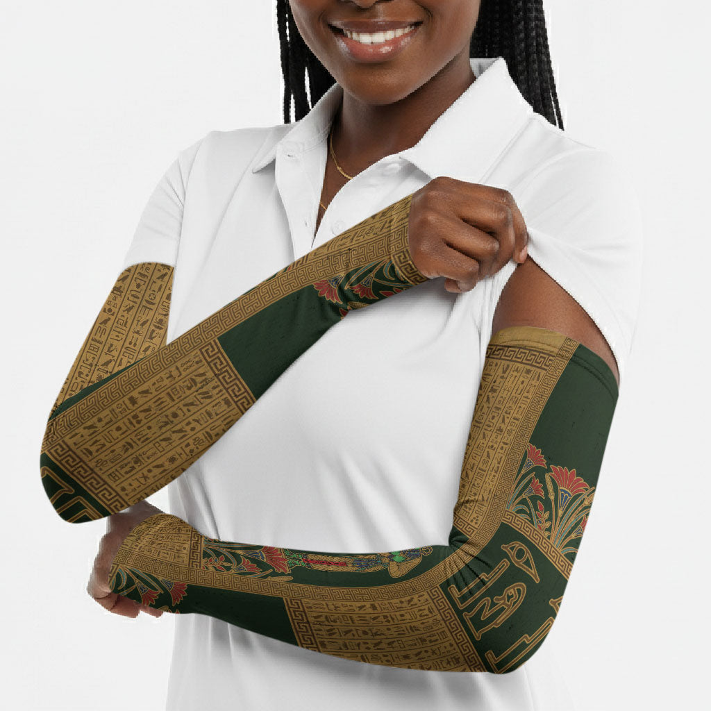 Egyptian God Osiris Arm Sleeves Green Pharaonic Hieroglyphic Patterns