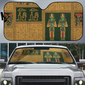 Egyptian God Osiris Auto Sun Shade Green Pharaonic Hieroglyphic Patterns