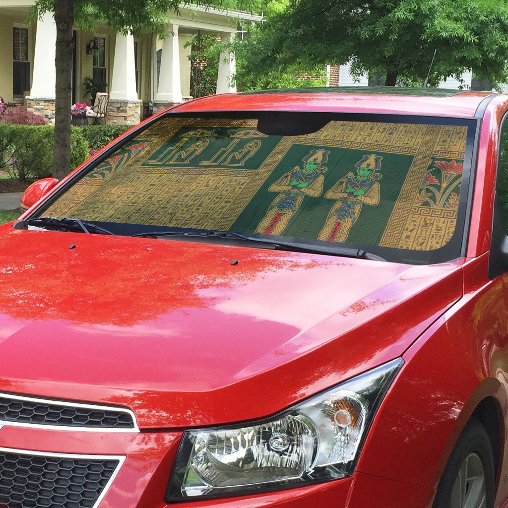 Egyptian God Osiris Auto Sun Shade Green Pharaonic Hieroglyphic Patterns