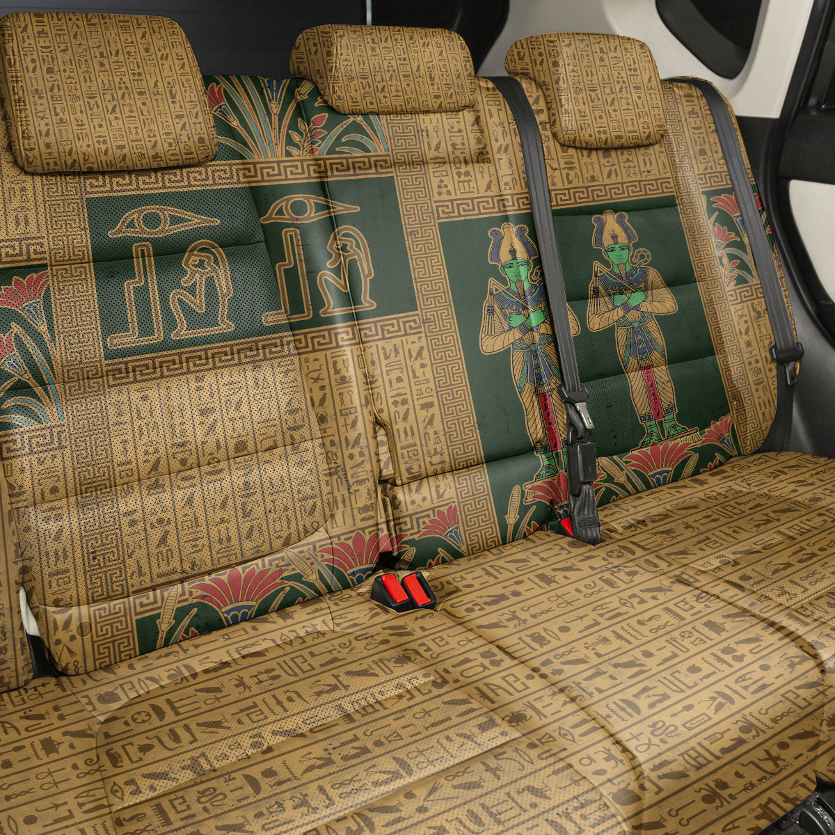 Egyptian God Osiris Back Car Seat Cover Green Pharaonic Hieroglyphic Patterns
