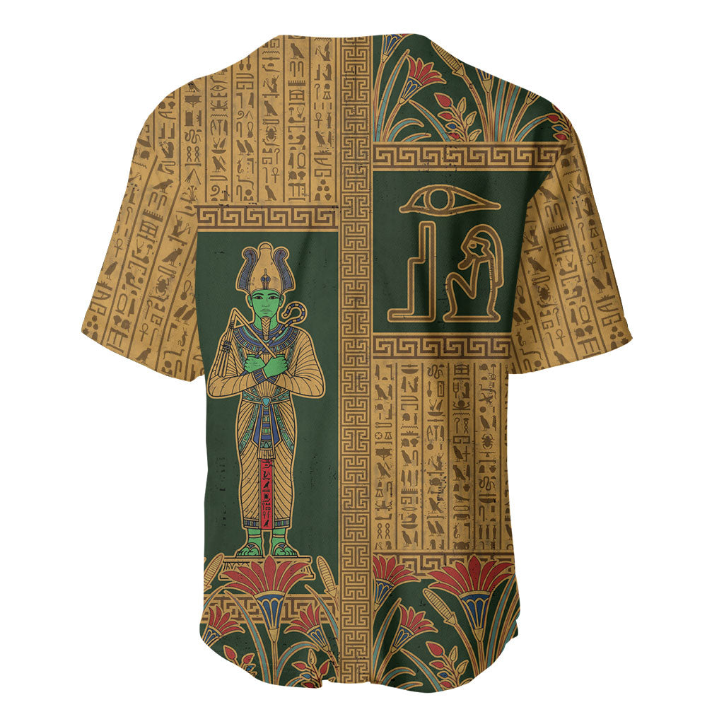 Egyptian God Osiris Baseball Jersey Green Pharaonic Hieroglyphic Patterns