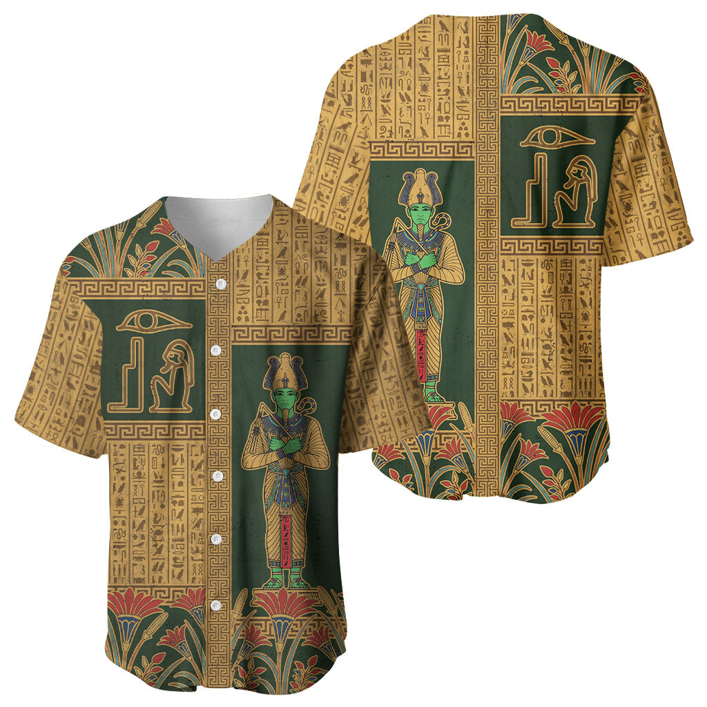 Egyptian God Osiris Baseball Jersey Green Pharaonic Hieroglyphic Patterns