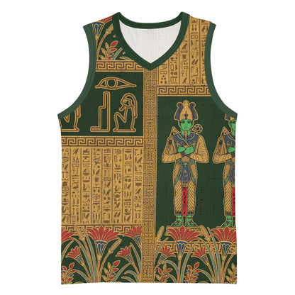 Egyptian God Osiris Basketball Jersey Green Pharaonic Hieroglyphic Patterns