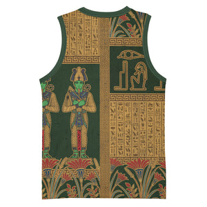 Egyptian God Osiris Basketball Jersey Green Pharaonic Hieroglyphic Patterns