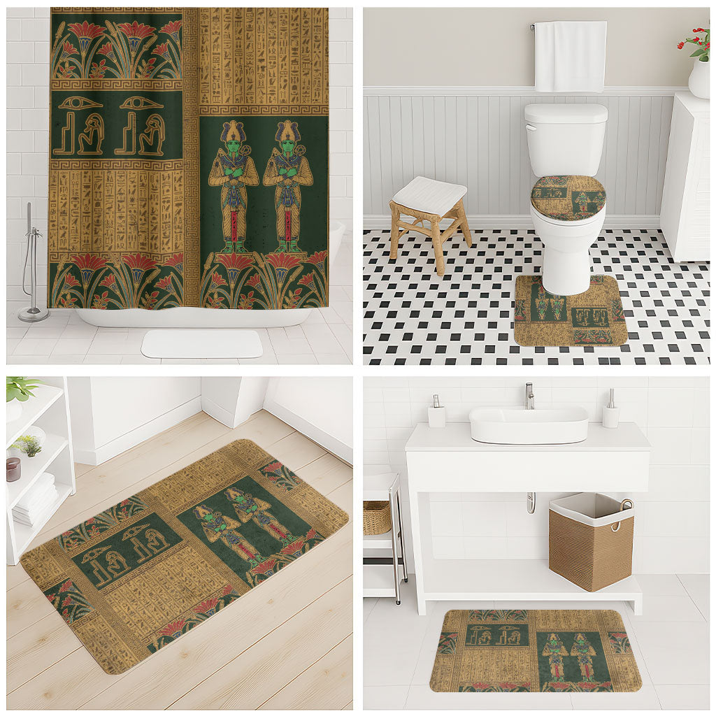Egyptian God Osiris Bathroom Set Green Pharaonic Hieroglyphic Patterns