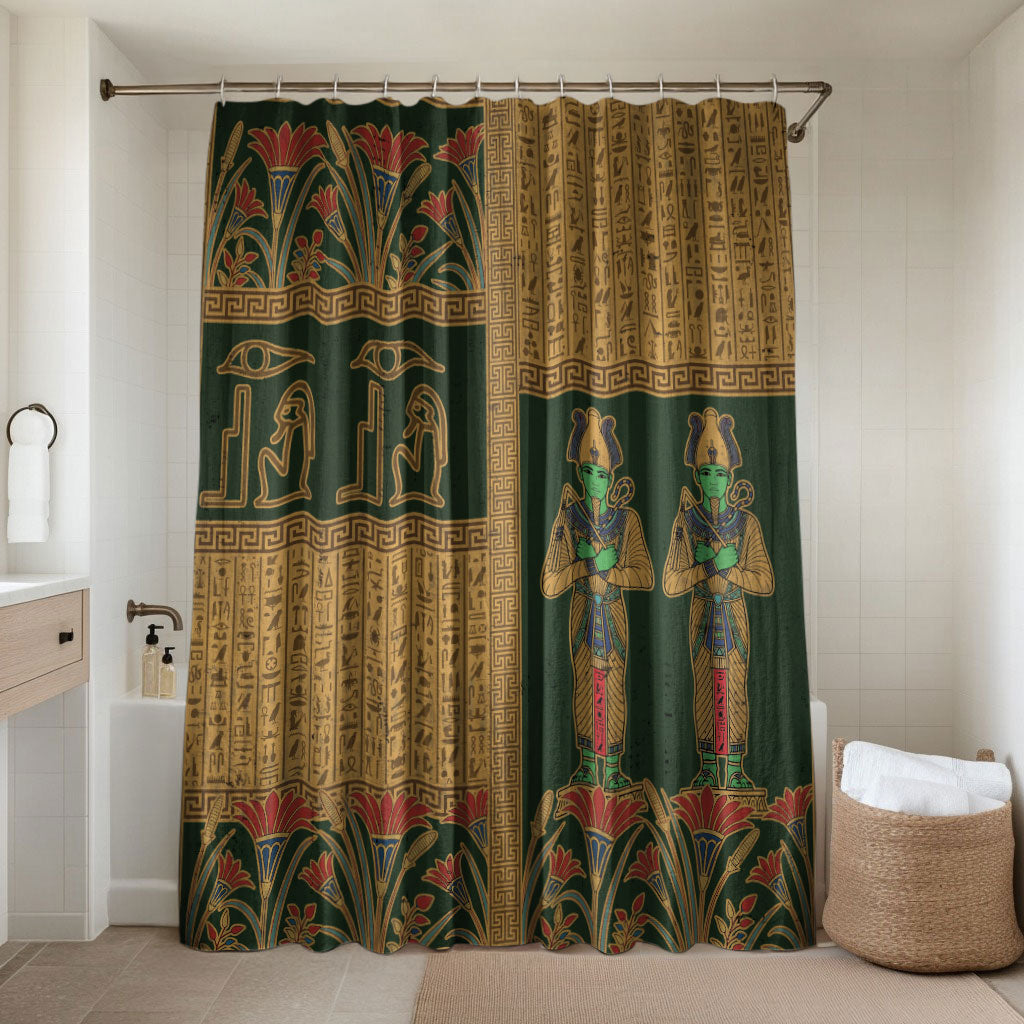Egyptian God Osiris Bathroom Set Green Pharaonic Hieroglyphic Patterns