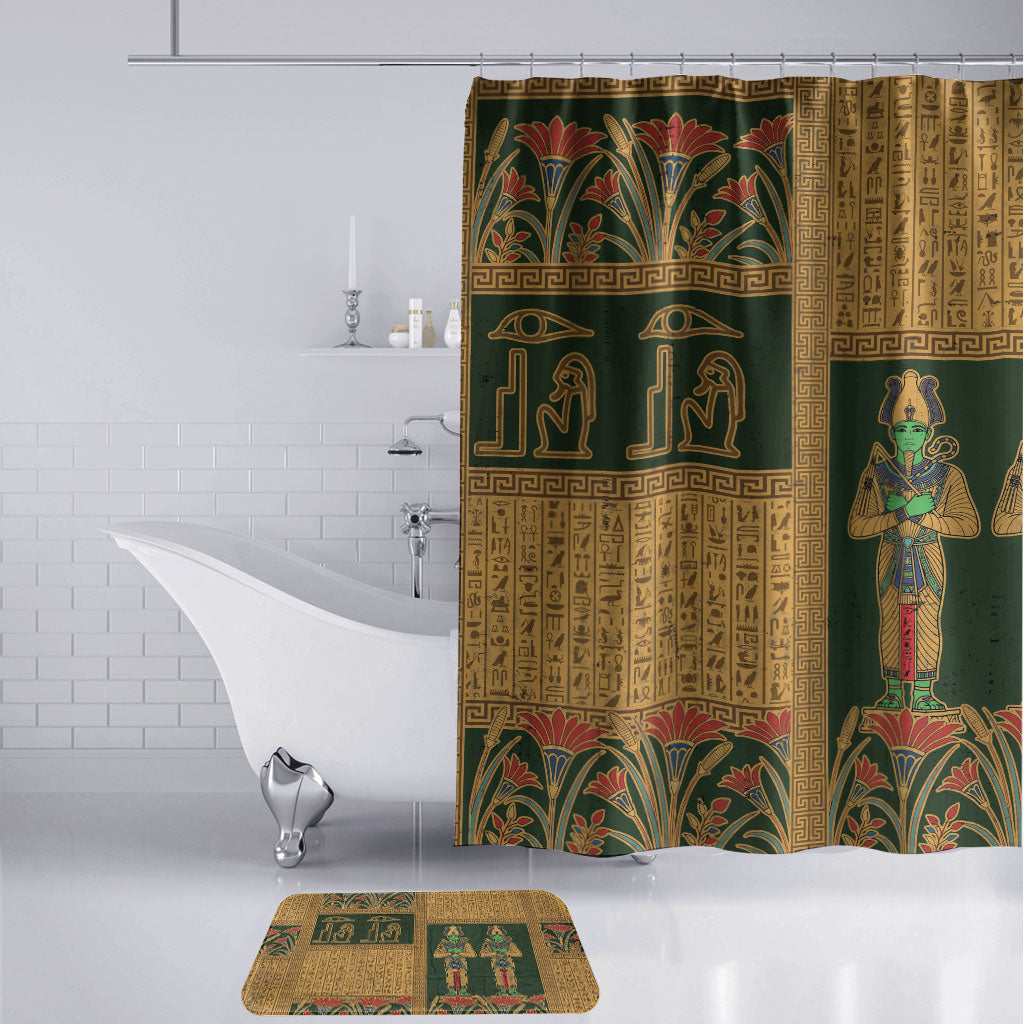 Egyptian God Osiris Bathroom Set Green Pharaonic Hieroglyphic Patterns