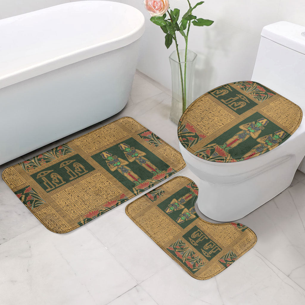 Egyptian God Osiris Bathroom Set Green Pharaonic Hieroglyphic Patterns