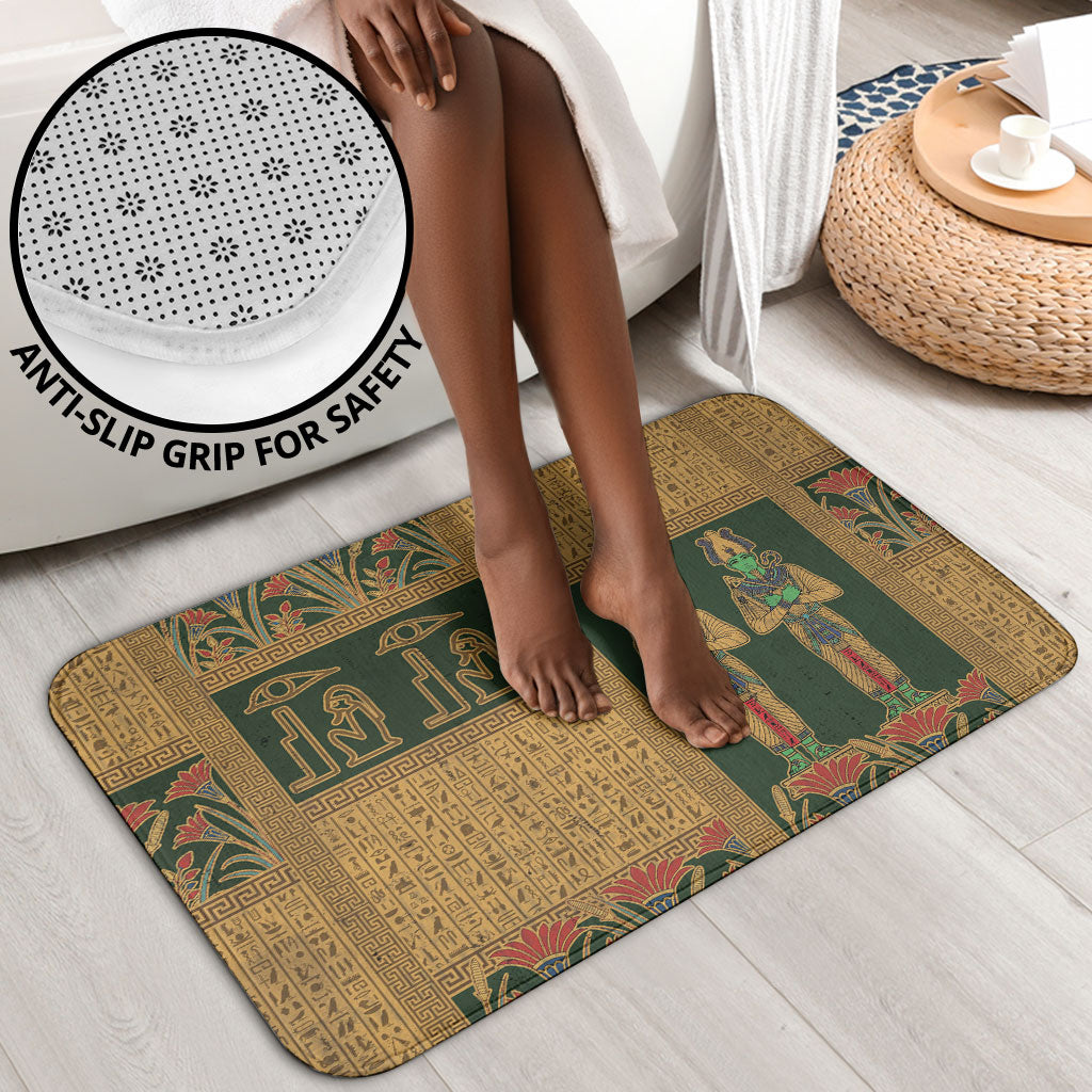 Egyptian God Osiris Bathroom Set Green Pharaonic Hieroglyphic Patterns